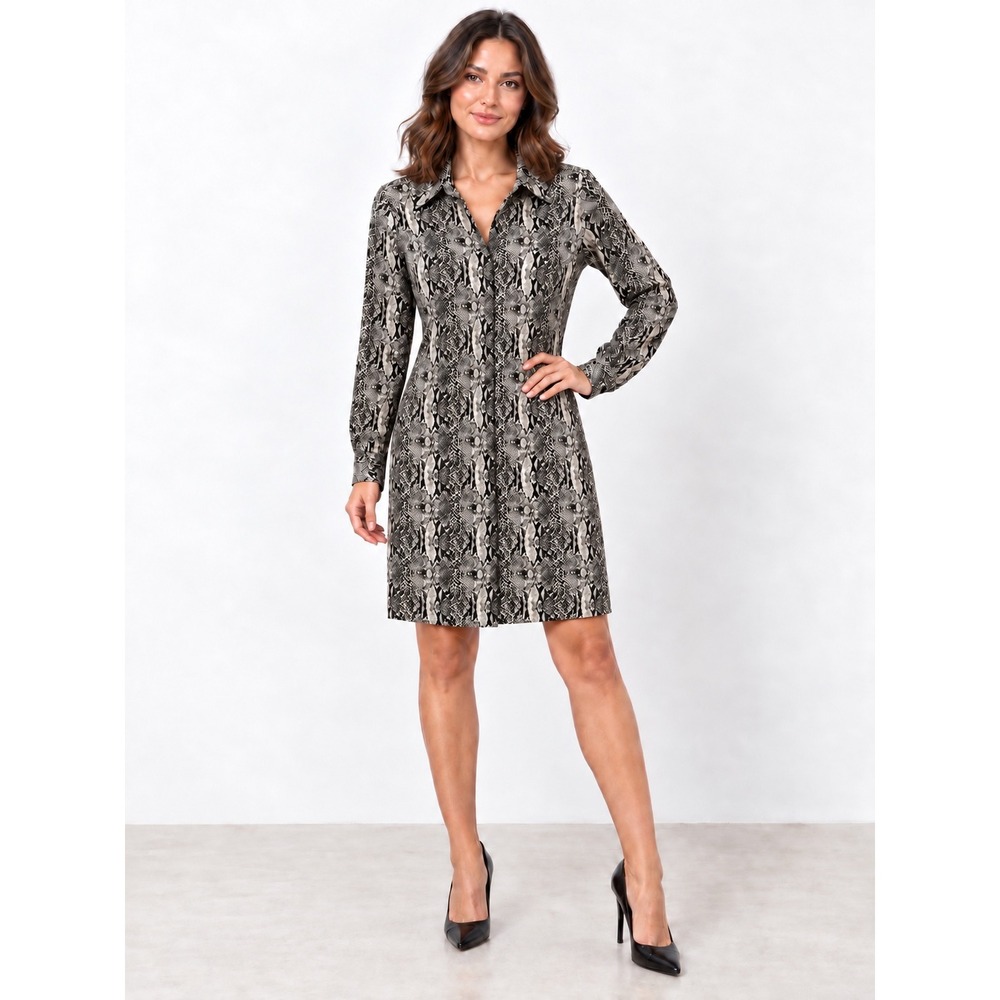 Norma Kamali Shirt Dress Size M Snake Print Long Sleeve Button Front